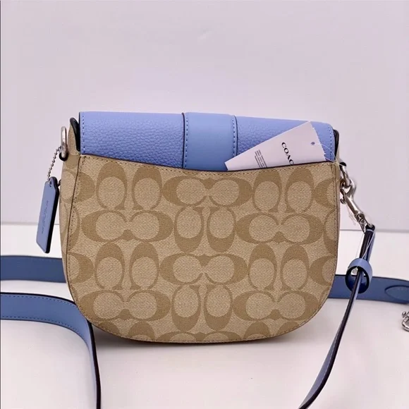 Coach Georgie Saddle Bag In Signature Canvas Light Khaki /Marble Blue - Picture 3 of 12